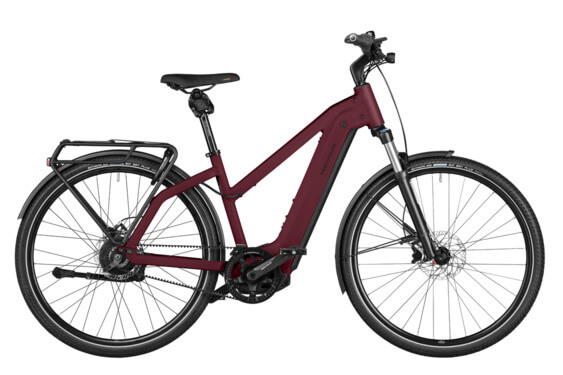 RM Charger4 Mixte vario TR49 cm '24 червен електрически велосипед (750Wh, Kiox 300 Преден багажник с чанта, чанта със заключване, комплект Comfort)